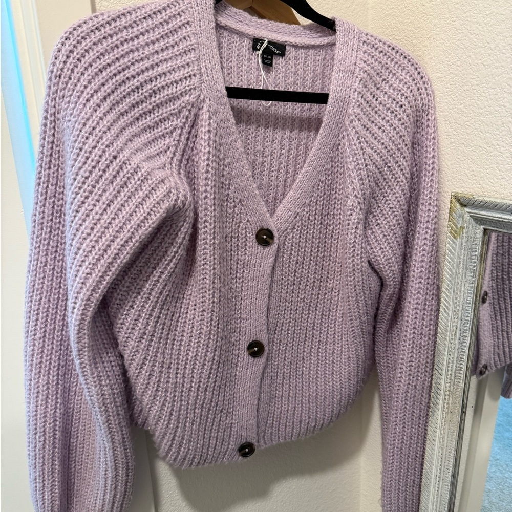 Cozy Lavender Button-Up Sweater